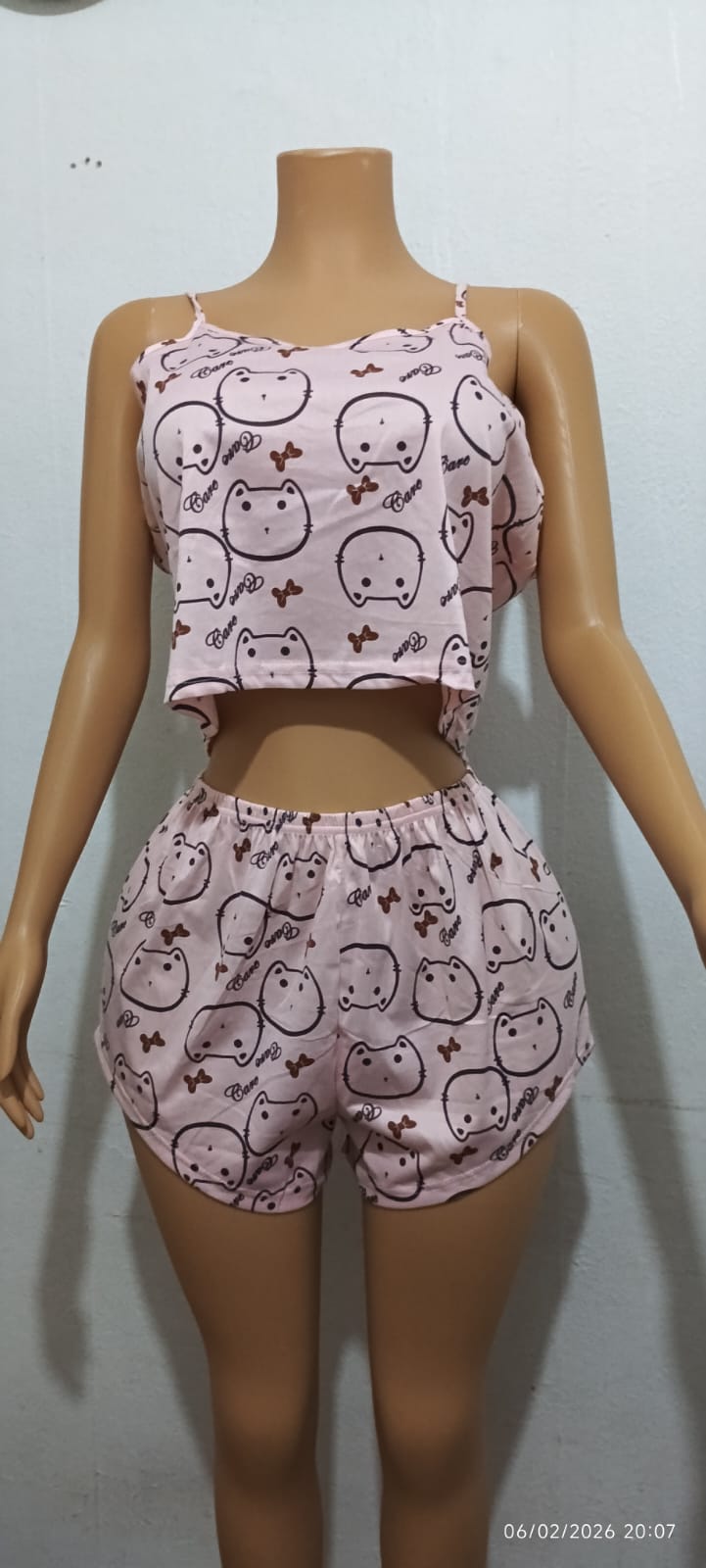 PIJAMA CORTA ESTAMPADO DE GATO