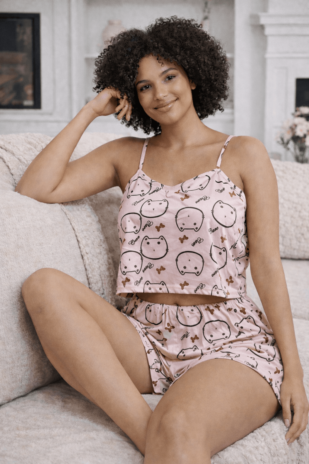 PIJAMA CORTA ESTAMPADO DE GATO
